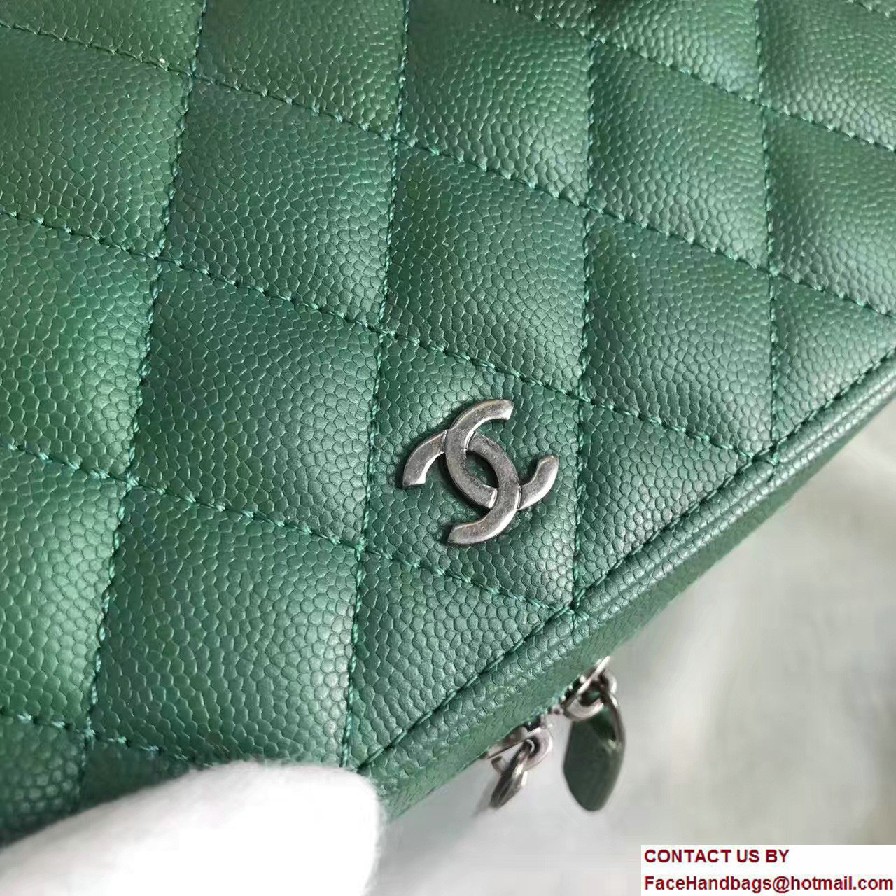 Chanel Grained Calfskin Vanity Case Pouch Small Bag A80913 Green 2016