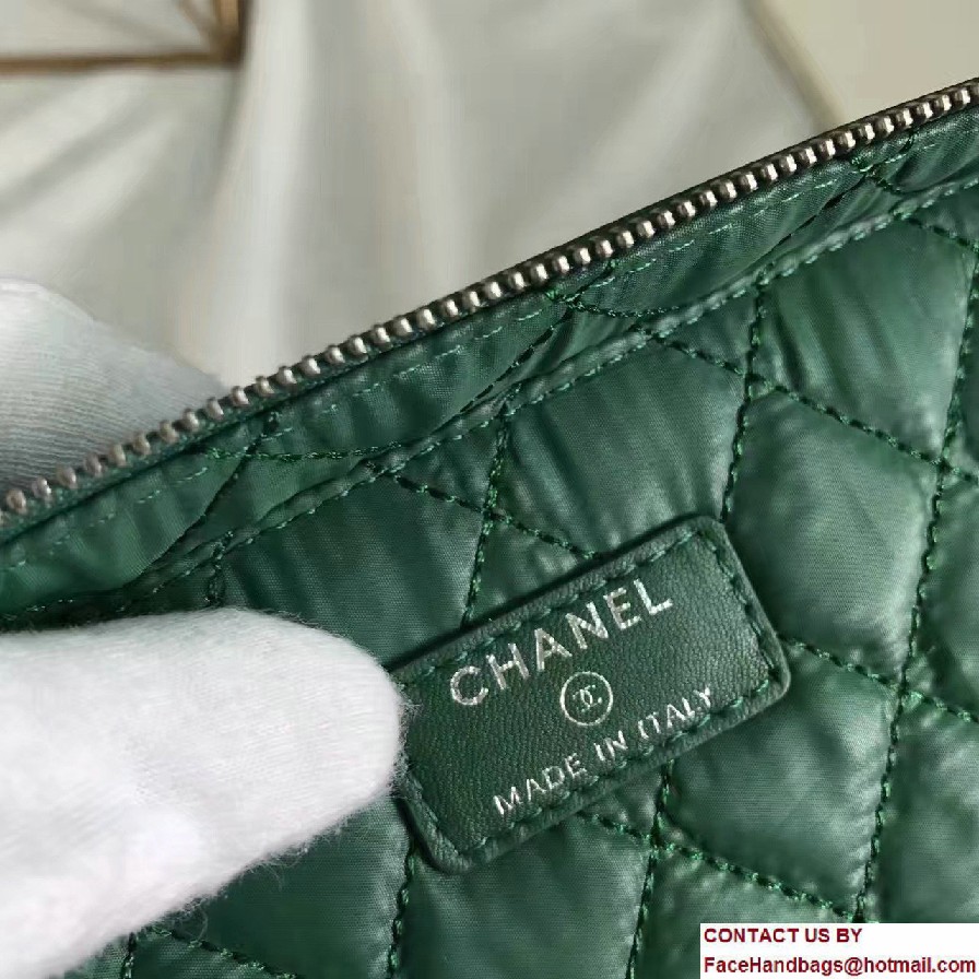 Chanel Grained Calfskin Vanity Case Pouch Small Bag A80913 Green 2016