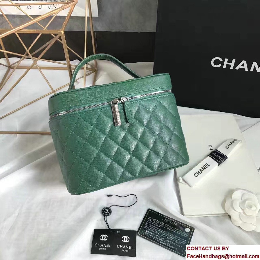 Chanel Grained Calfskin Vanity Case Pouch Small Bag A80913 Green 2016