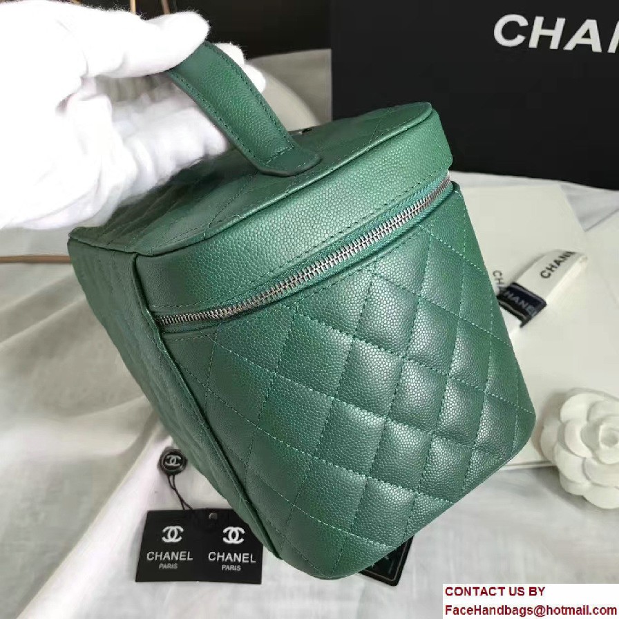 Chanel Grained Calfskin Vanity Case Pouch Small Bag A80913 Green 2016