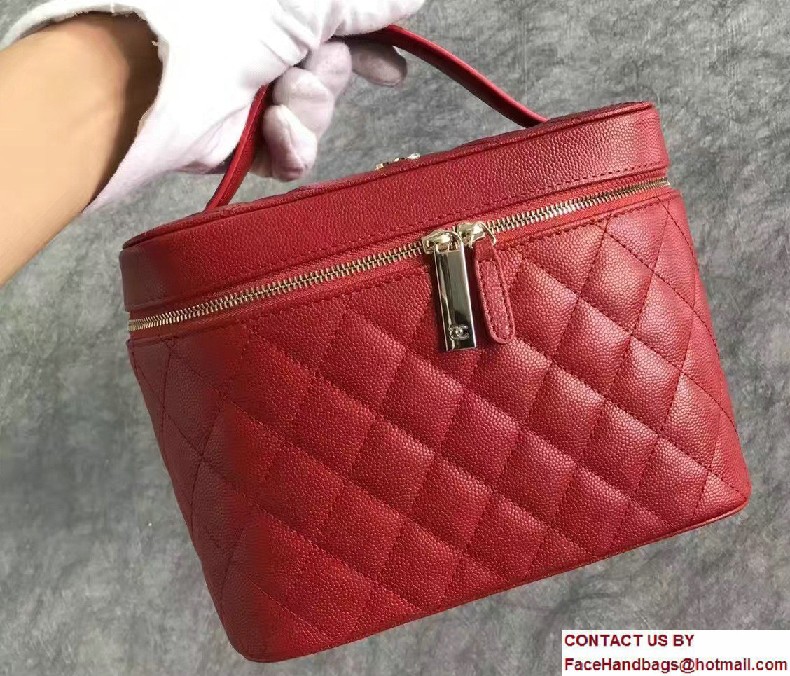 Chanel Grained Calfskin Vanity Case Pouch Small Bag A80913 Red 2016 - Click Image to Close