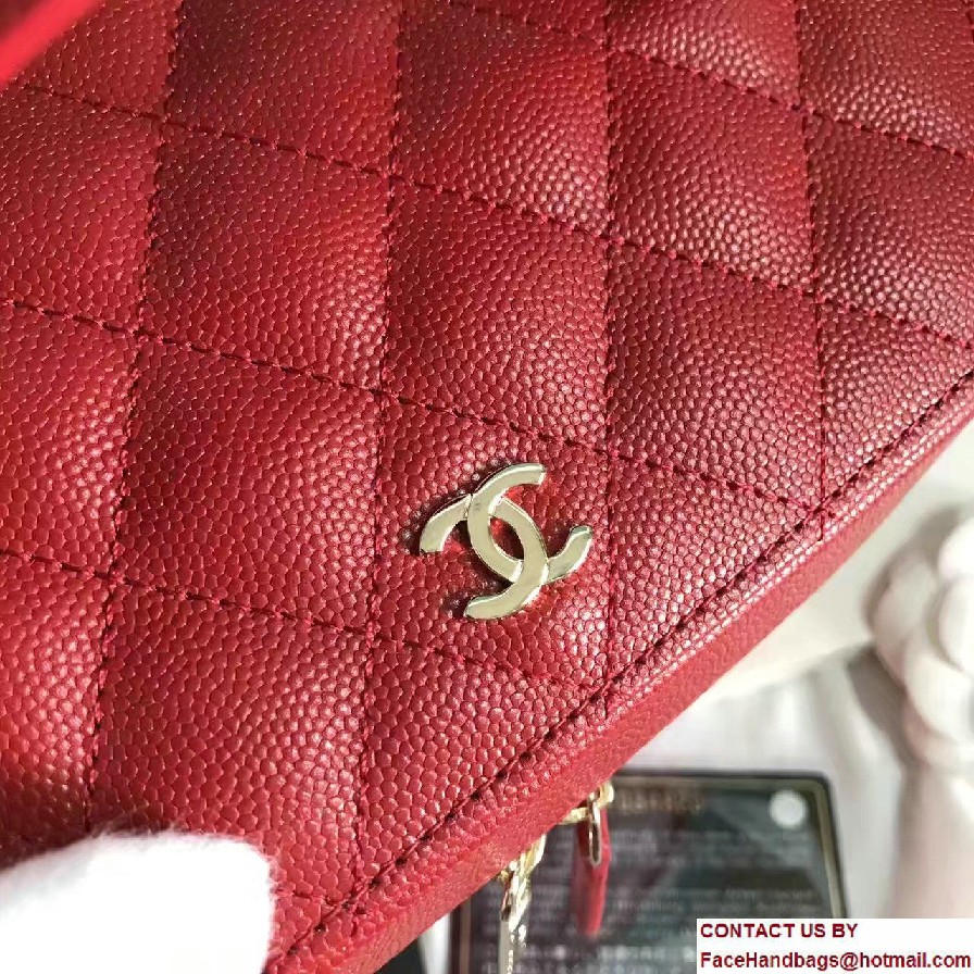 Chanel Grained Calfskin Vanity Case Pouch Small Bag A80913 Red 2016