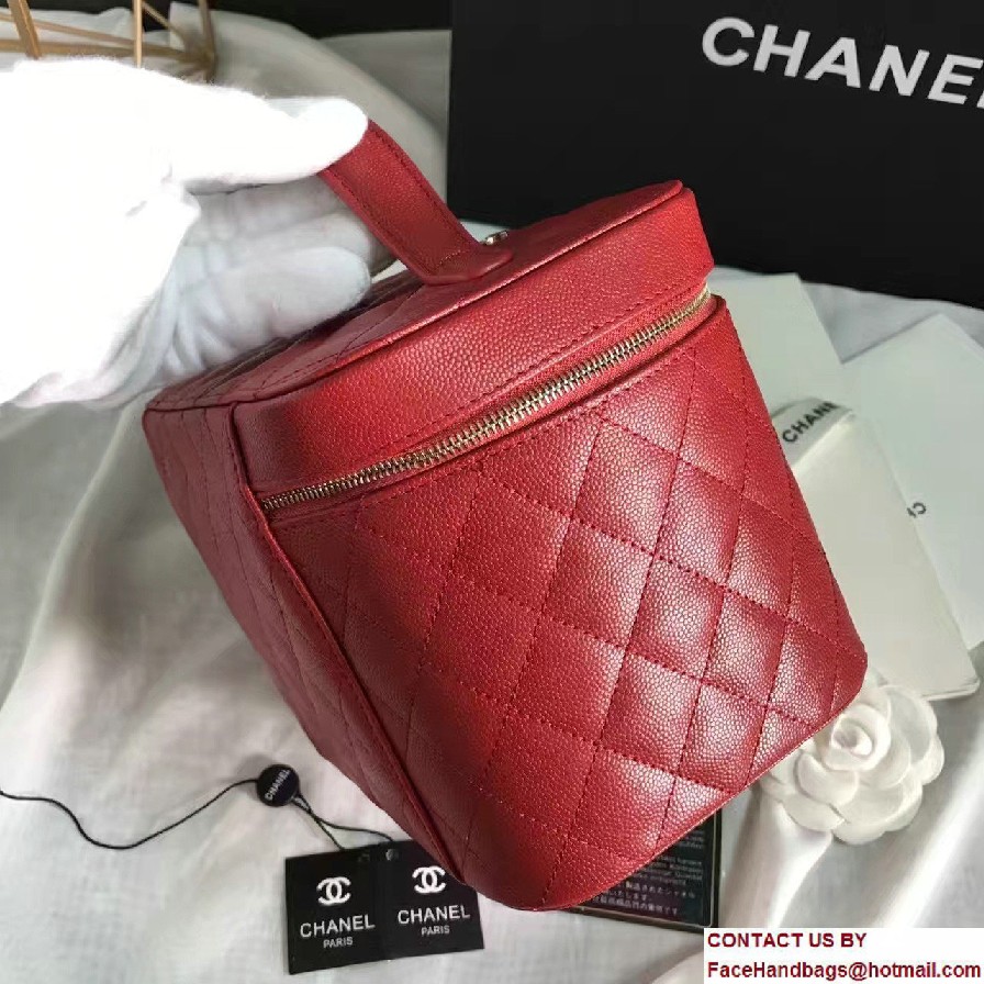 Chanel Grained Calfskin Vanity Case Pouch Small Bag A80913 Red 2016