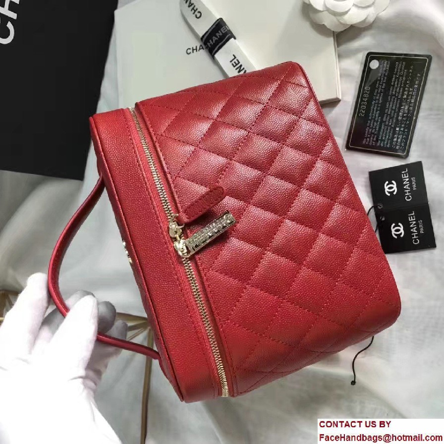 Chanel Grained Calfskin Vanity Case Pouch Small Bag A80913 Red 2016