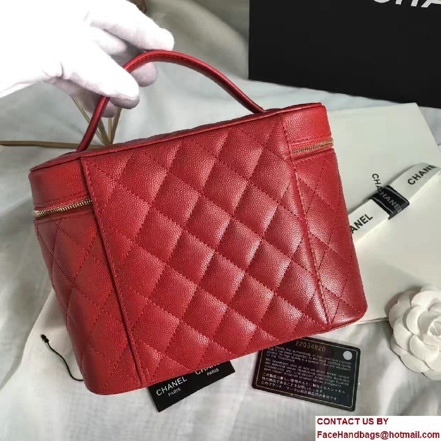 Chanel Grained Calfskin Vanity Case Pouch Small Bag A80913 Red 2016