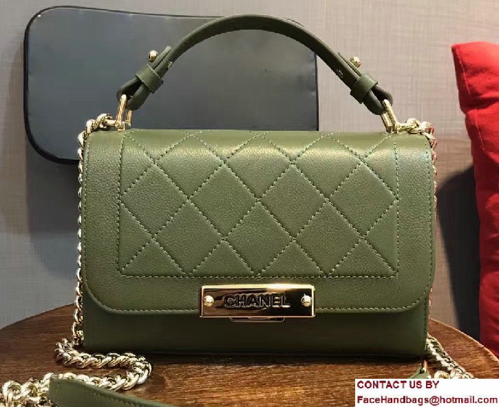 Chanel Label Click Top Handle Small Flap Bag A93701 Army Green 2017 - Click Image to Close