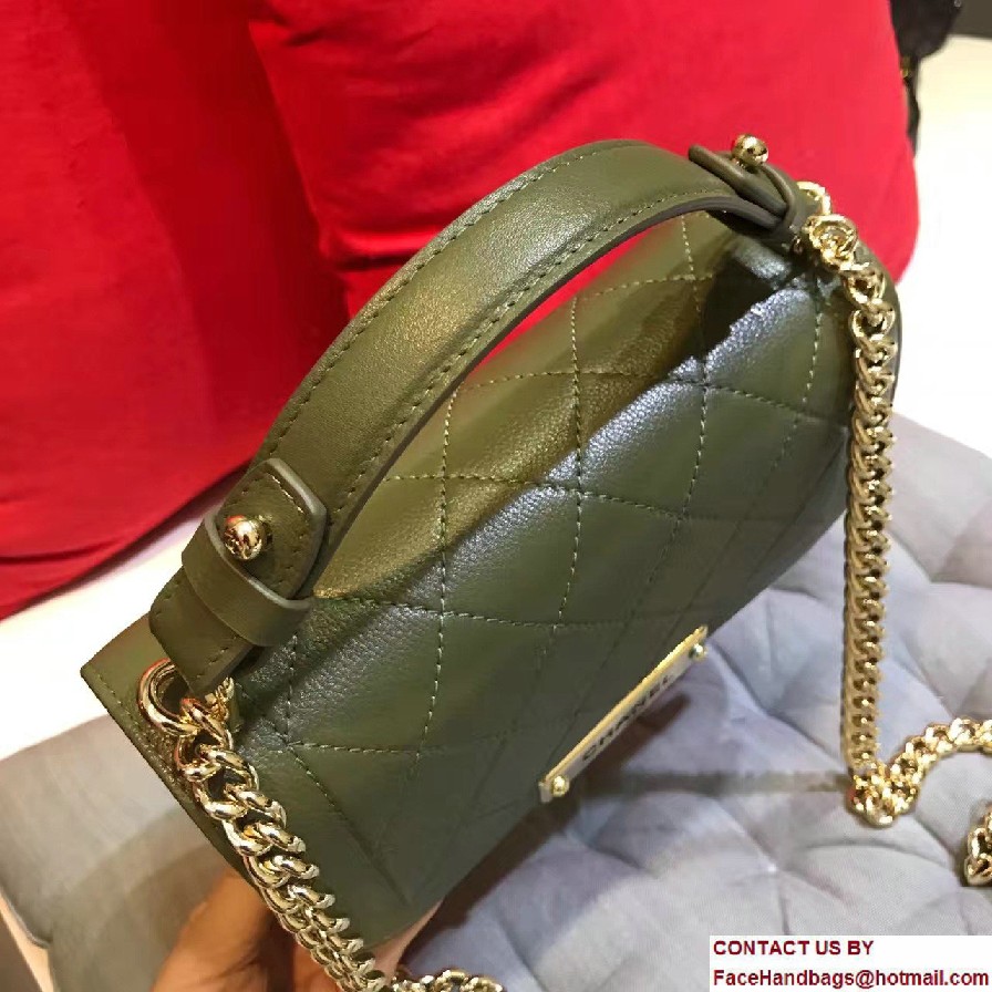 Chanel Label Click Top Handle Small Flap Bag A93701 Army Green 2017