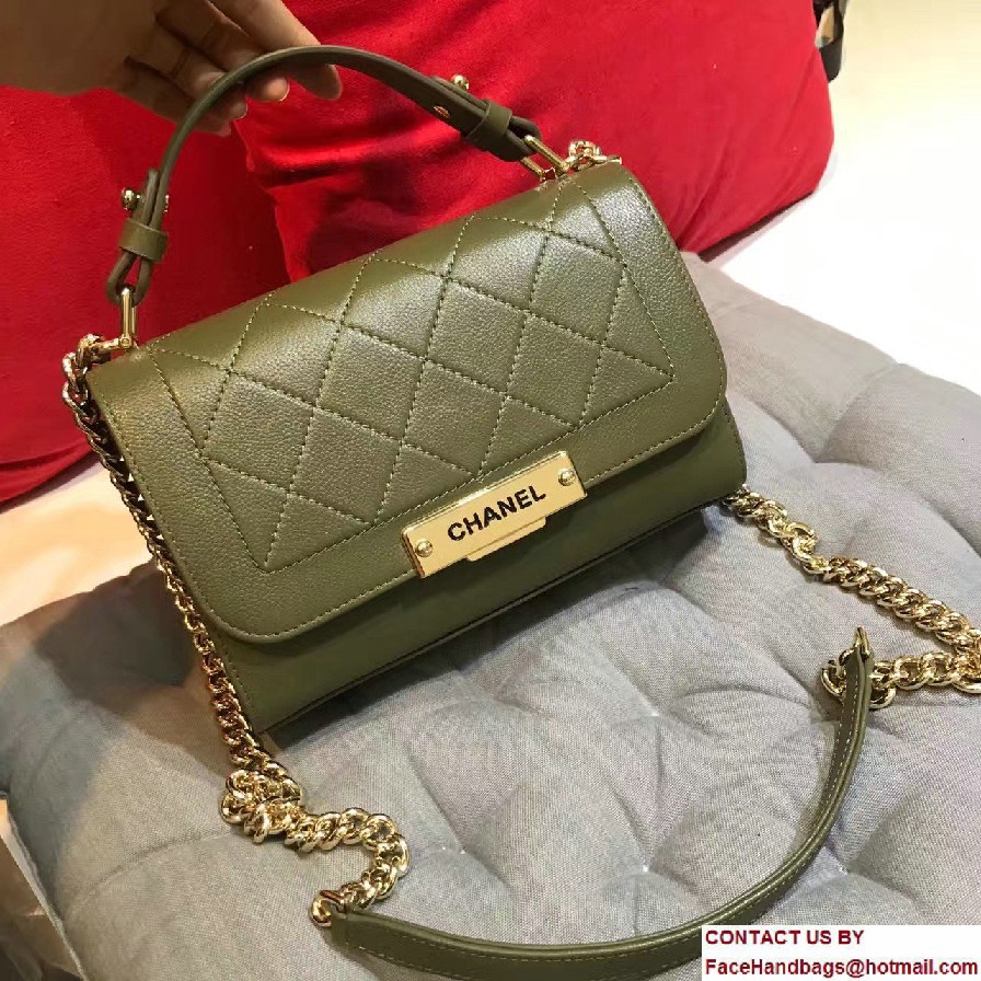 Chanel Label Click Top Handle Small Flap Bag A93701 Army Green 2017