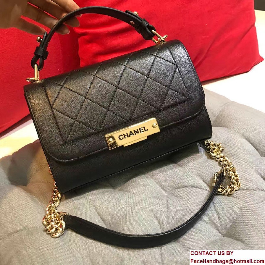 Chanel Label Click Top Handle Small Flap Bag A93701 Black 2017