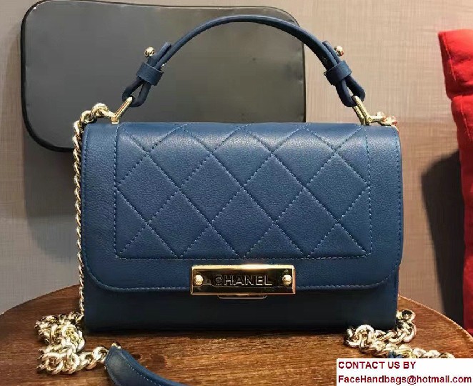 Chanel Label Click Top Handle Small Flap Bag A93701 Blue 2017