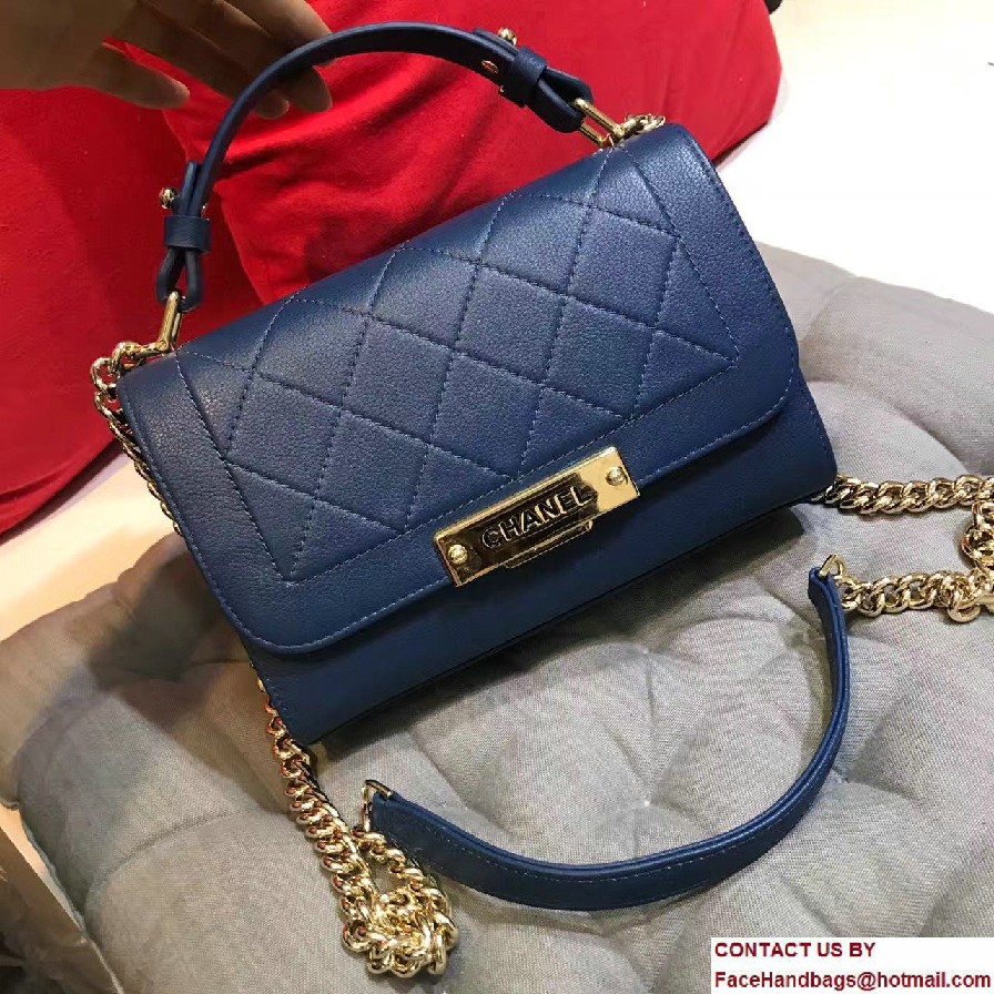 Chanel Label Click Top Handle Small Flap Bag A93701 Blue 2017