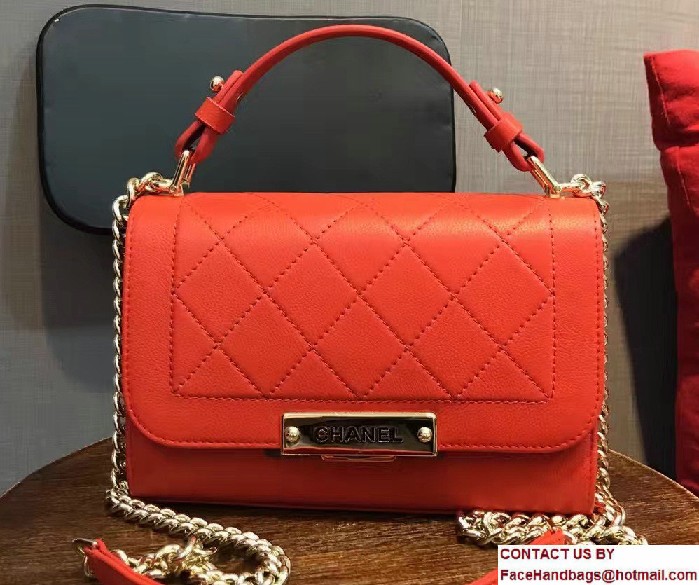 Chanel Label Click Top Handle Small Flap Bag A93701 Red 2017