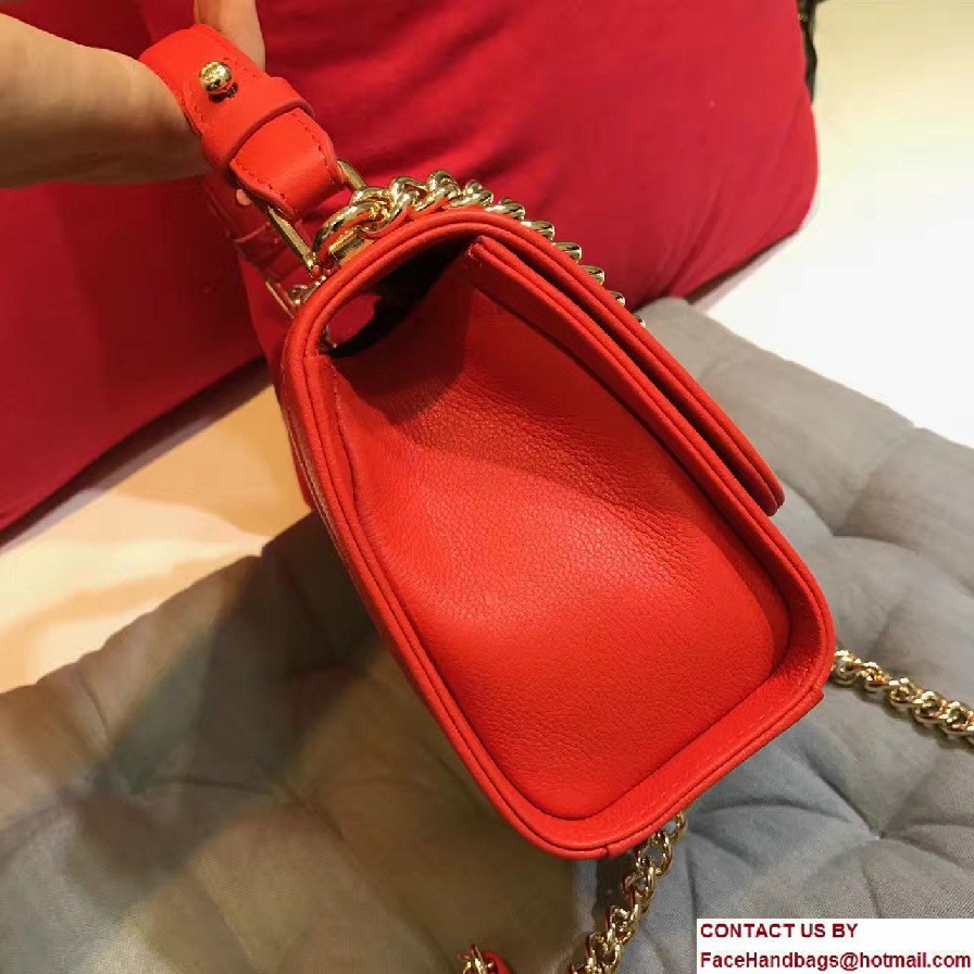 Chanel Label Click Top Handle Small Flap Bag A93701 Red 2017