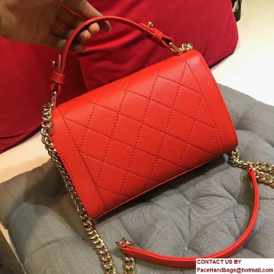 Chanel Label Click Top Handle Small Flap Bag A93701 Red 2017