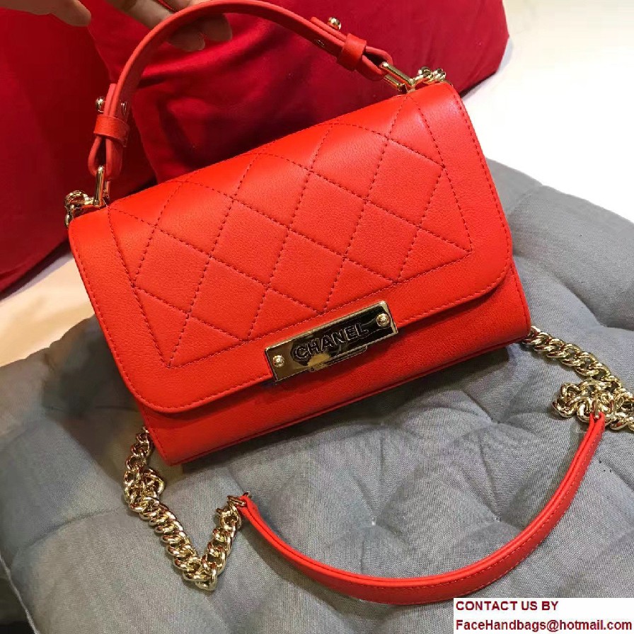 Chanel Label Click Top Handle Small Flap Bag A93701 Red 2017