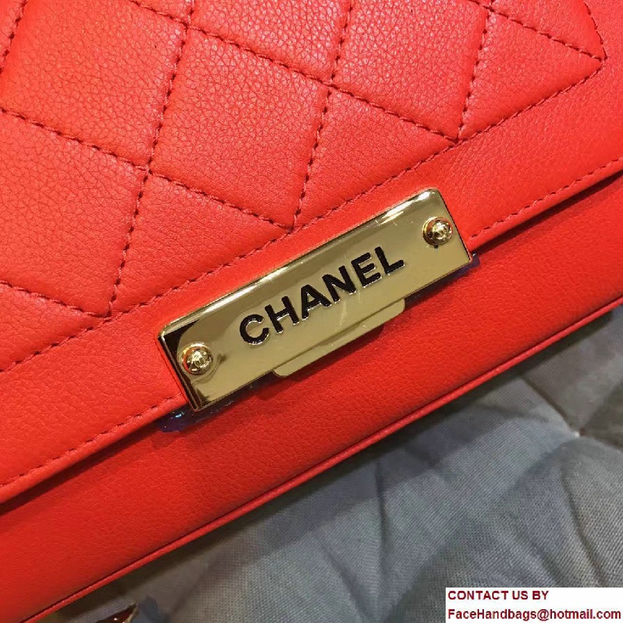 Chanel Label Click Top Handle Small Flap Bag A93701 Red 2017