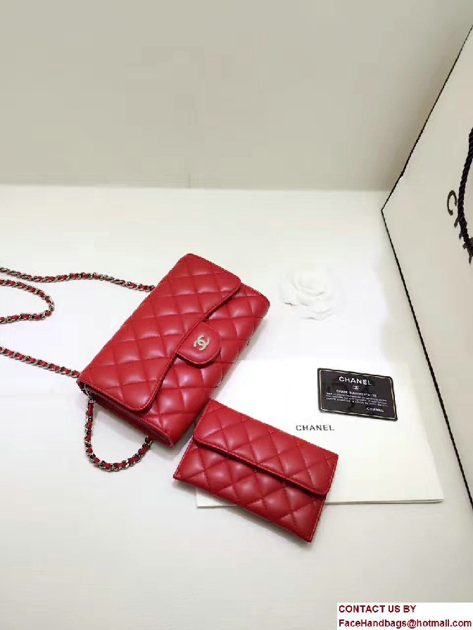 Chanel Lambskin Coco Wallet On Chain WOC Bag A81122 Red 2016