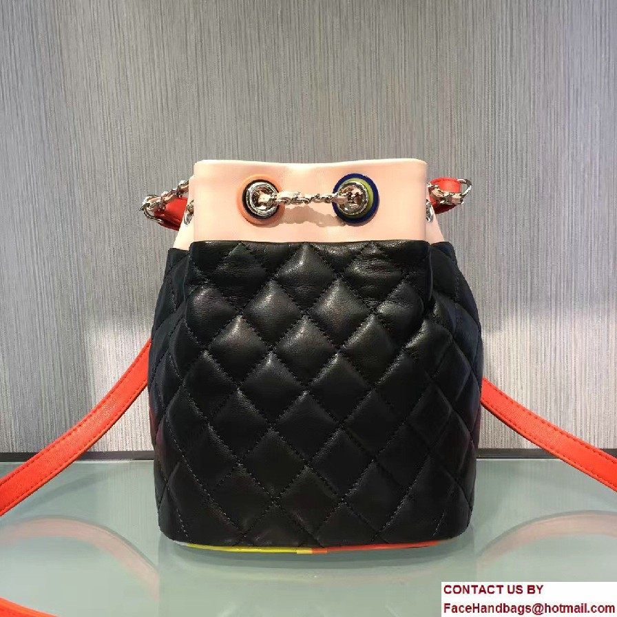 Chanel Lambskin/Resin Small Drawstring Bag A93730 Black/Apricot/Red Cruise 2017