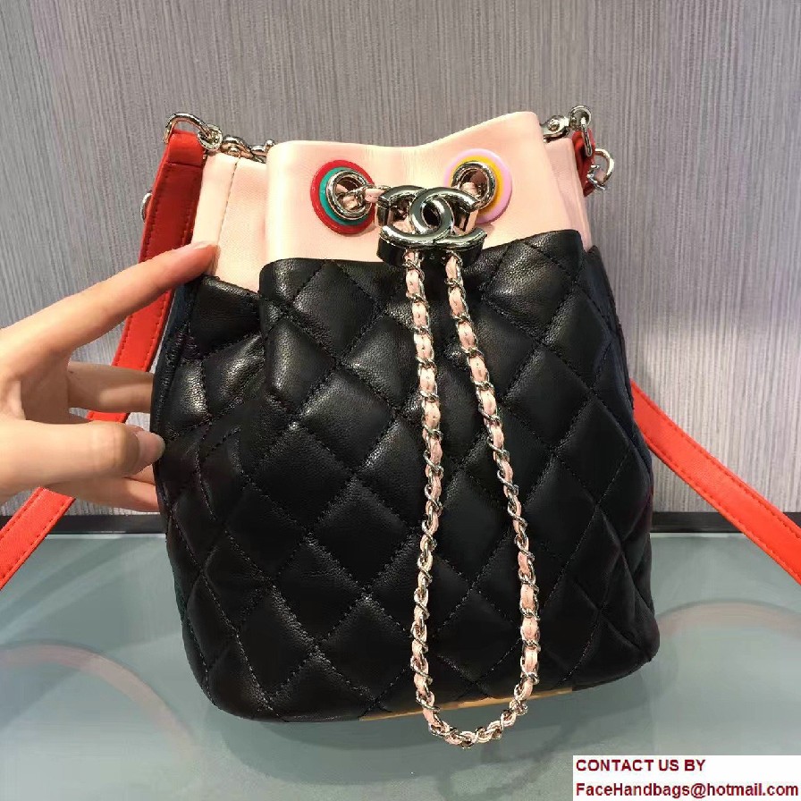 Chanel Lambskin/Resin Small Drawstring Bag A93730 Black/Apricot/Red Cruise 2017