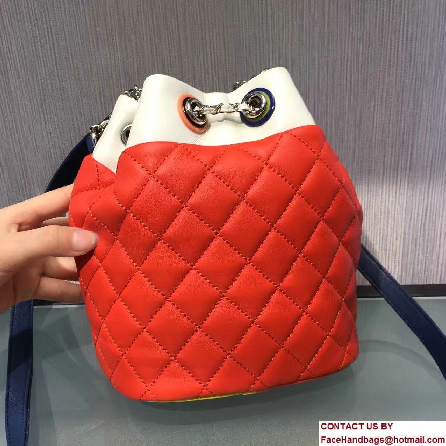 Chanel Lambskin/Resin Small Drawstring Bag A93730 Red/White/Blue Cruise 2017