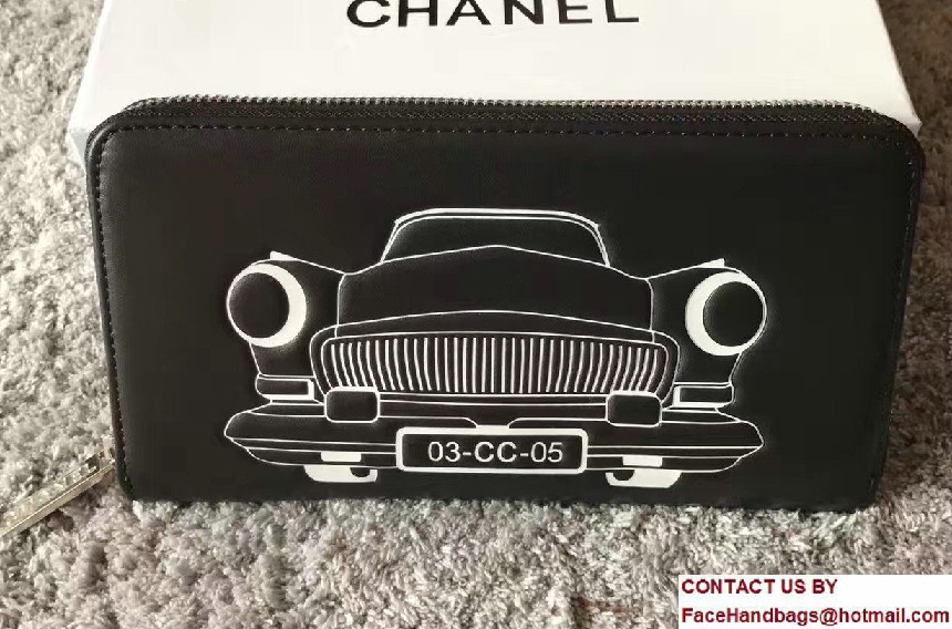 Chanel Lambskin and Car Printed Zipped Wallet 2017