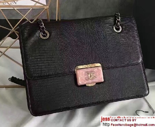 Chanel Lizard Pattern Leather Flap Large Bag Black/Red with Metal Logo 2017 - Click Image to Close