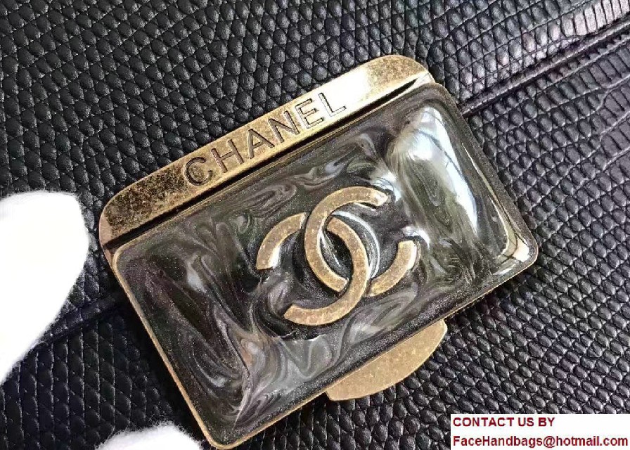 Chanel Lizard Pattern Leather Flap Large Bag Black with Metal Logo 2017