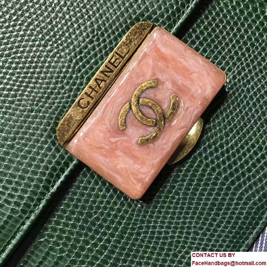 Chanel Lizard Pattern Leather Flap Large Bag Green/Red with Metal Logo 2017