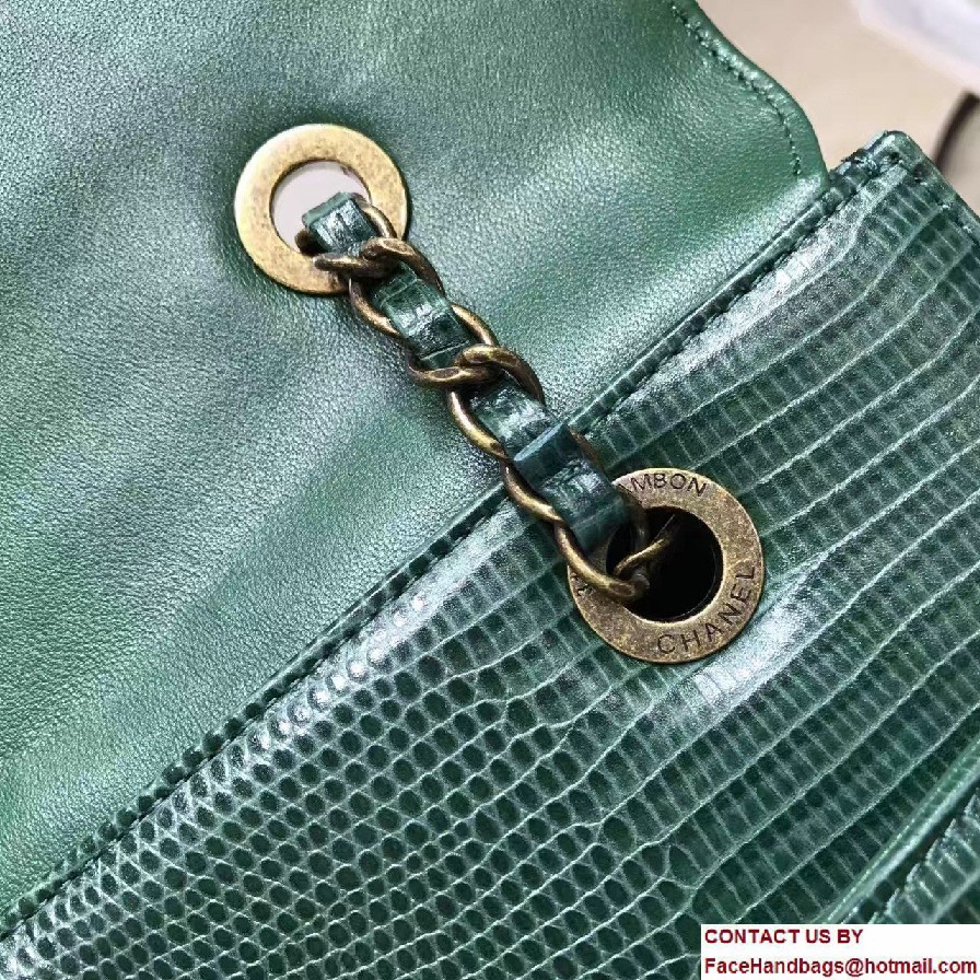 Chanel Lizard Pattern Leather Flap Large Bag Green with Metal Logo 2017