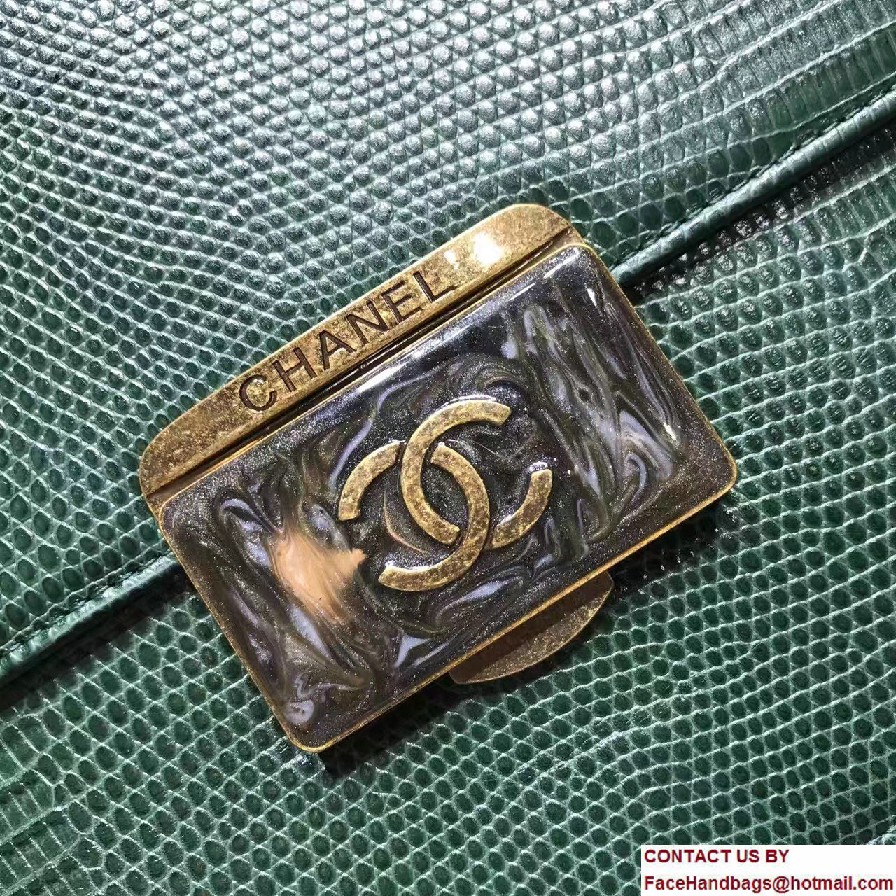 Chanel Lizard Pattern Leather Flap Large Bag Green with Metal Logo 2017