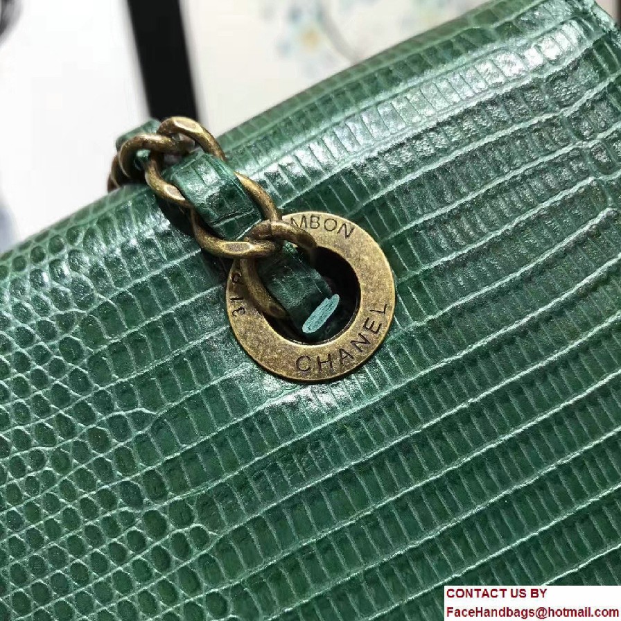 Chanel Lizard Pattern Leather Flap Large Bag Green with Metal Logo 2017