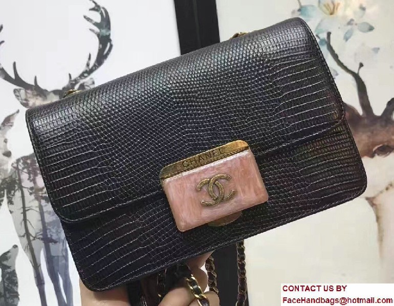 Chanel Lizard Pattern Leather Flap Medium Bag Black/Red with Metal Logo 2017 - Click Image to Close