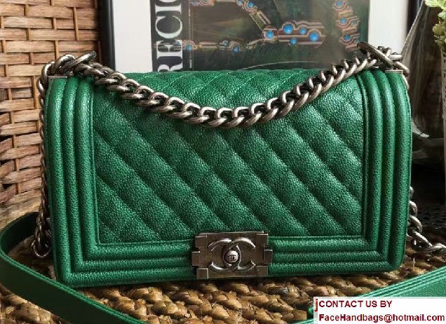 Chanel Medium Boy Flap Shoulder Bag A67086 in Caviar Leather Green 2017 - Click Image to Close