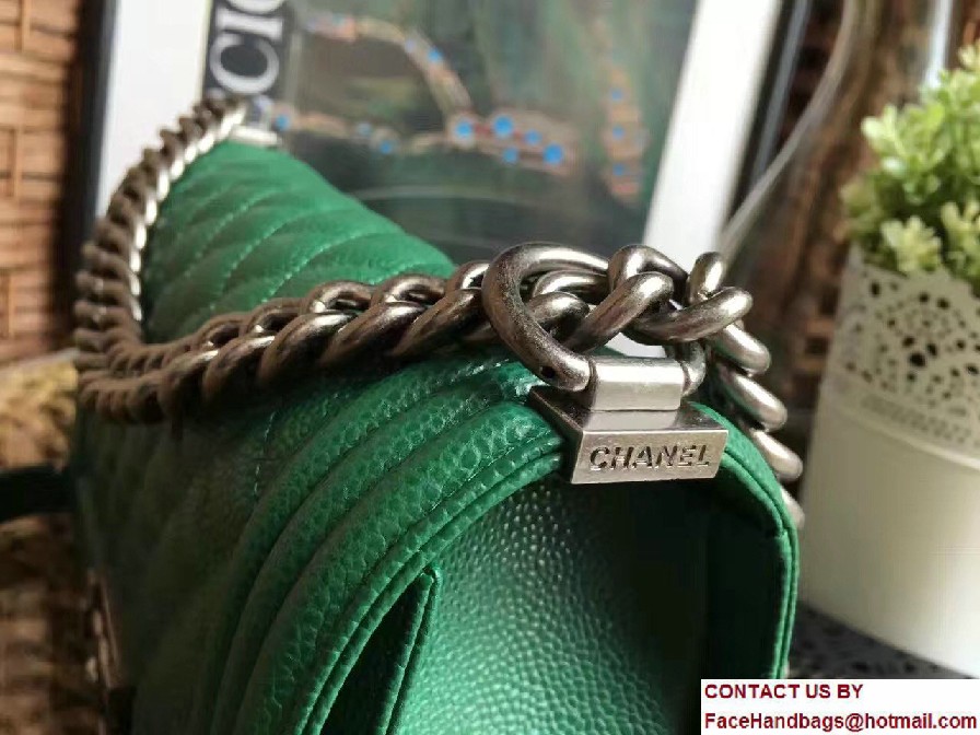 Chanel Medium Boy Flap Shoulder Bag A67086 in Caviar Leather Green 2017