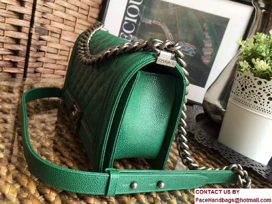 Chanel Medium Boy Flap Shoulder Bag A67086 in Caviar Leather Green 2017