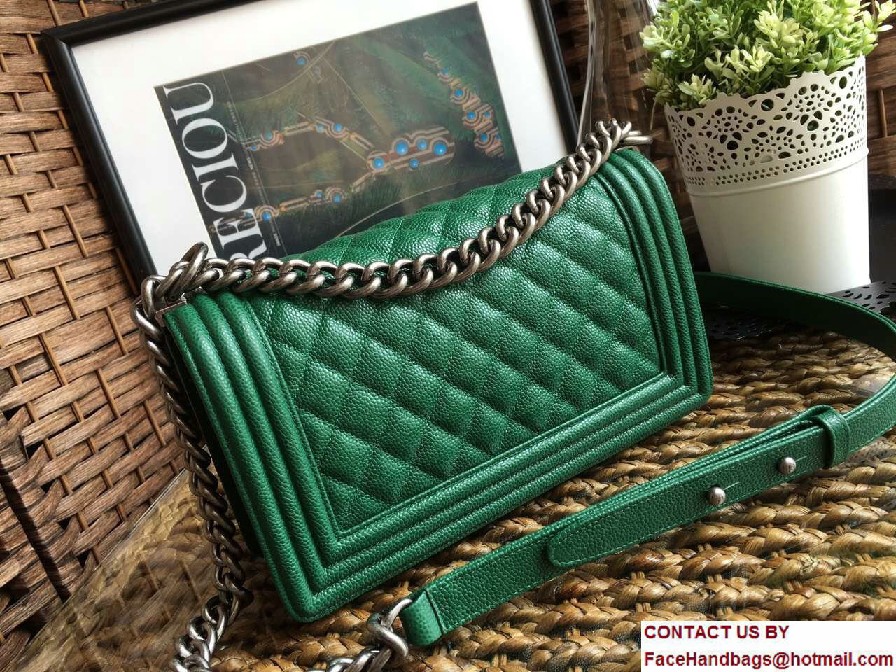 Chanel Medium Boy Flap Shoulder Bag A67086 in Caviar Leather Green 2017