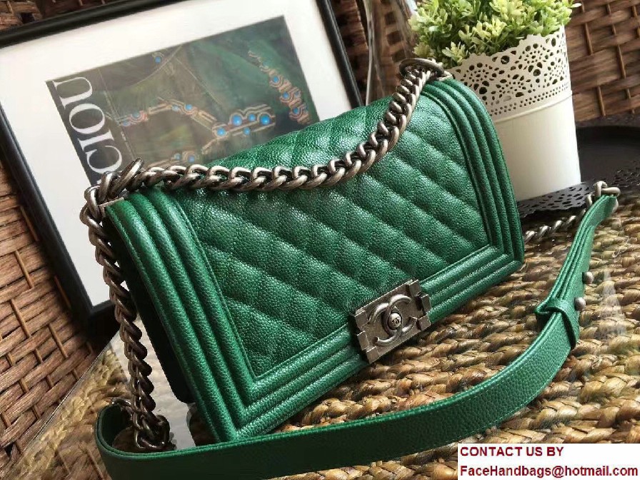 Chanel Medium Boy Flap Shoulder Bag A67086 in Caviar Leather Green 2017