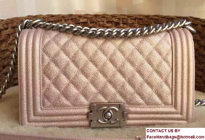 Chanel Medium Boy Flap Shoulder Bag A67086 in Caviar Leather Pink Gold 2017