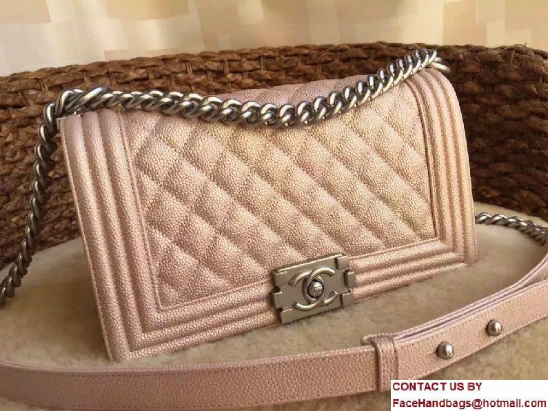 Chanel Medium Boy Flap Shoulder Bag A67086 in Caviar Leather Pink Gold 2017