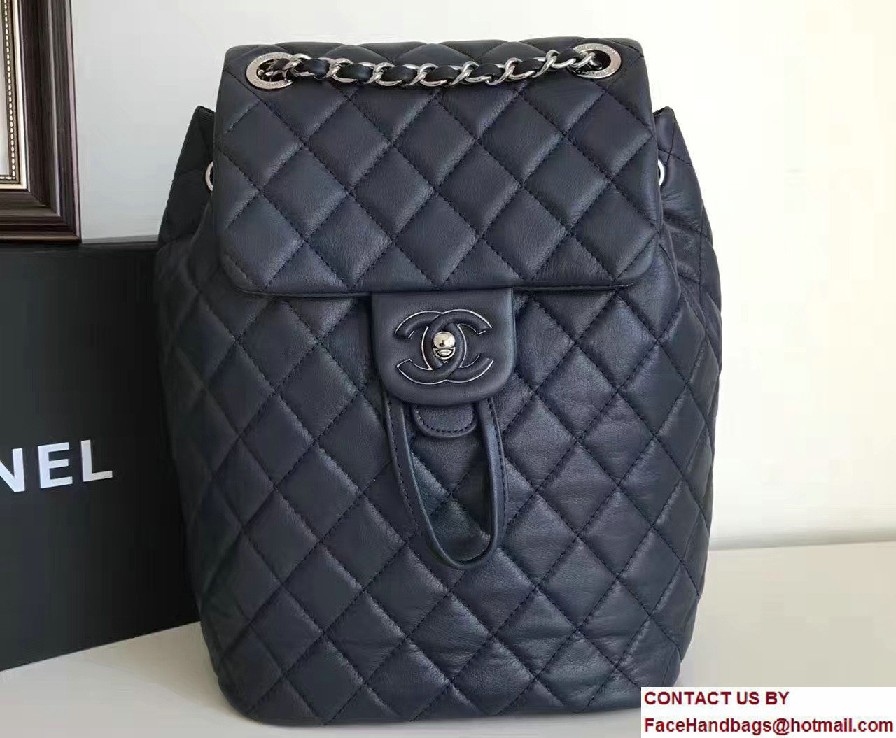 Chanel Quilted Lambskin Backpack Bag Dark Blue Fall Winter 2016