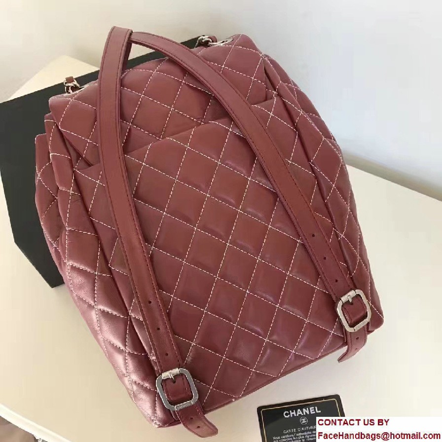 Chanel Quilted Lambskin Backpack Bag Red Threading Fall Winter 2016