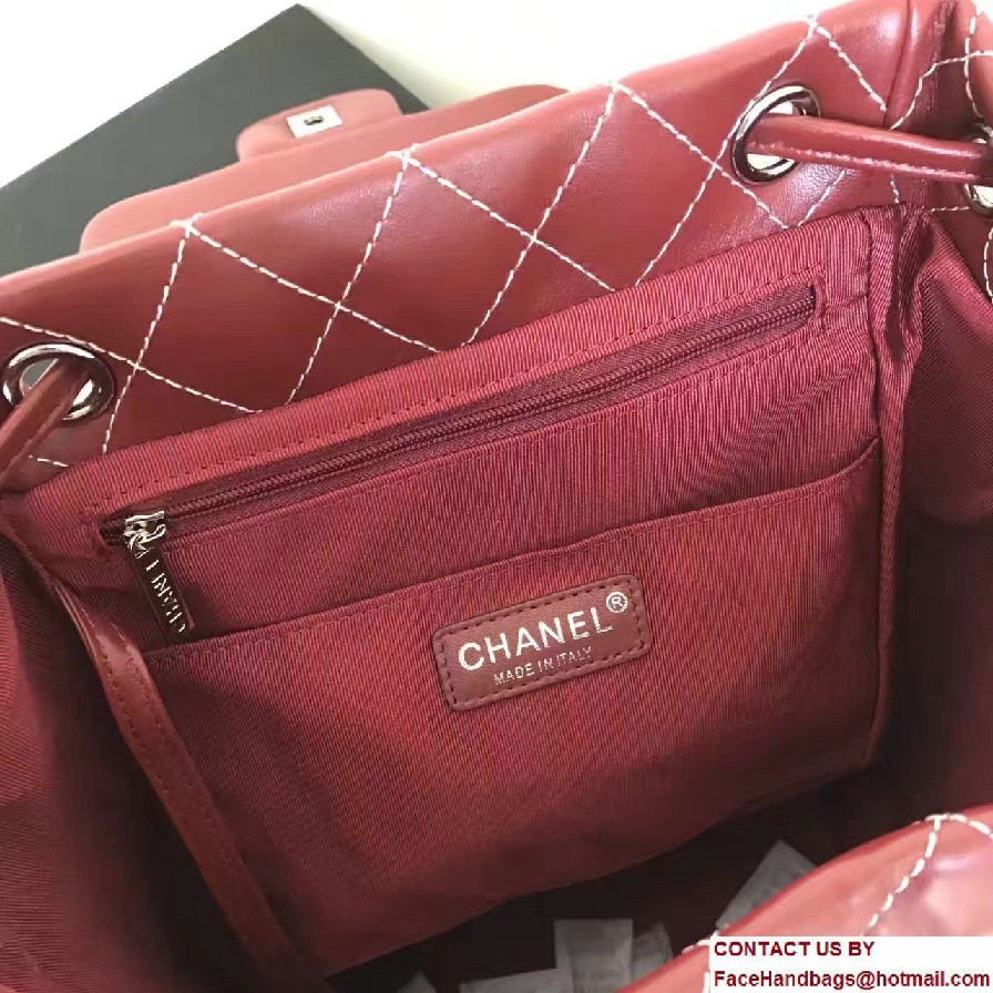 Chanel Quilted Lambskin Backpack Bag Red Threading Fall Winter 2016