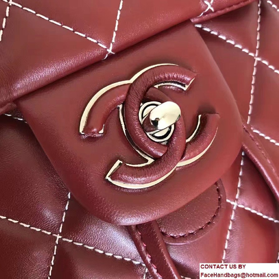 Chanel Quilted Lambskin Backpack Bag Red Threading Fall Winter 2016