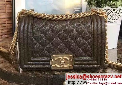 Chanel Small Boy Flap Shoulder Bag in Caviar Leather Olive Green 2017