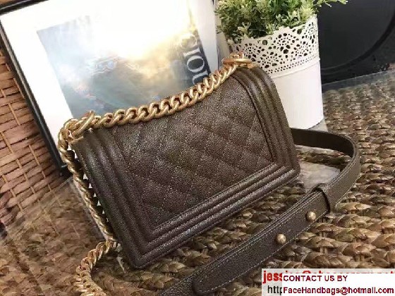 Chanel Small Boy Flap Shoulder Bag in Caviar Leather Olive Green 2017