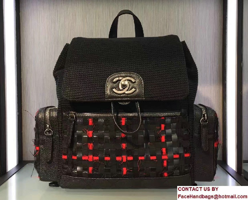 Chanel Tweed Canvas Backpack Pocket Bag A91430 Black/Red Cruise 2017