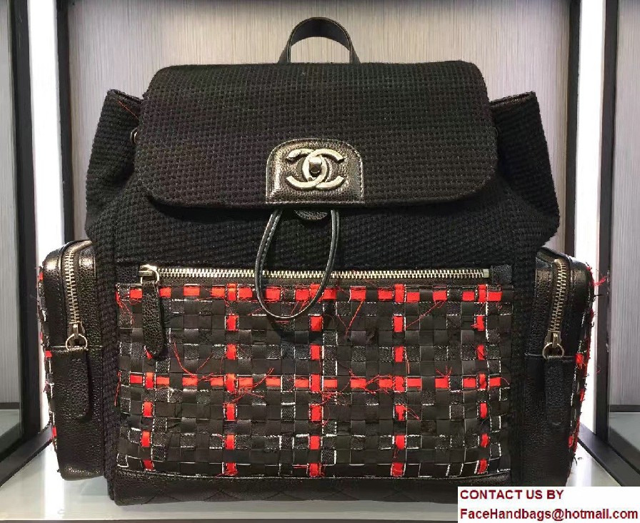 Chanel Tweed Canvas Backpack Pocket Bag A91431 Black/Red Cruise 2017