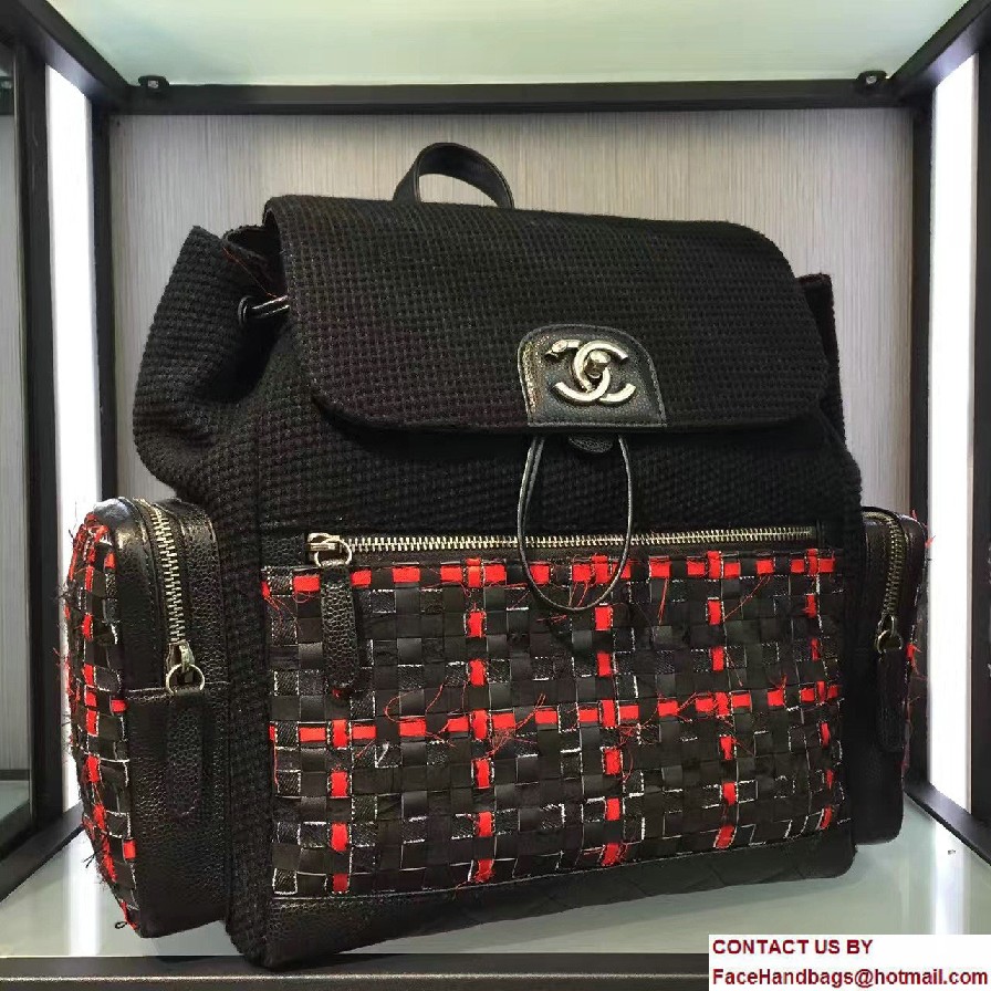 Chanel Tweed Canvas Backpack Pocket Bag A91431 Black/Red Cruise 2017