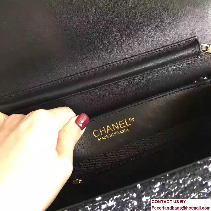 Chanel Vintage Flap Bag Tweed Black Embellished with Pearl and Crystal Logo 2016/2017