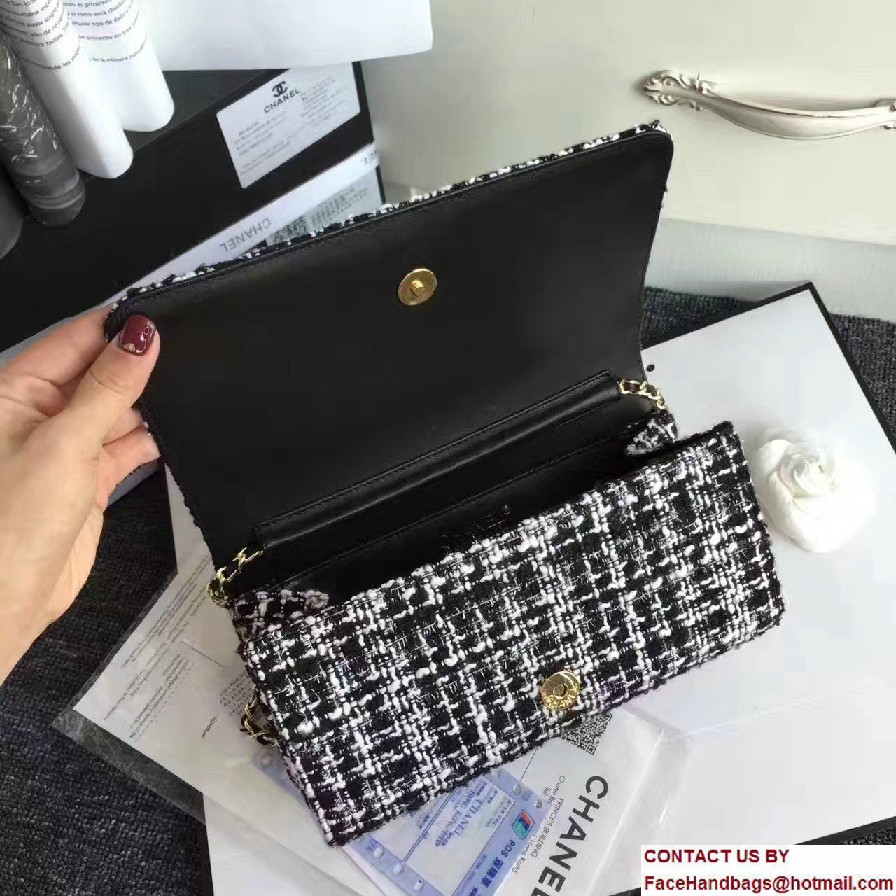 Chanel Vintage Flap Bag Tweed Black/White Embellished with Pearl and Crystal Logo 2016/2017